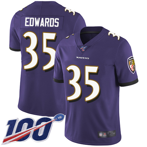 Baltimore Ravens Limited Purple Men Gus Edwards Home Jersey NFL Football 35 100th Season Vapor Untouchable